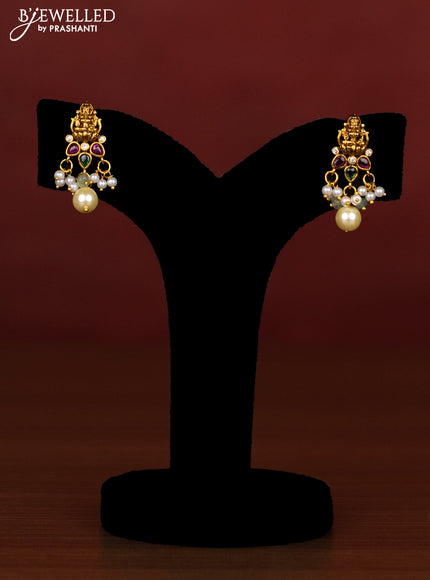 Beaded multilayer mint green necklace lakshmi design with cz stones