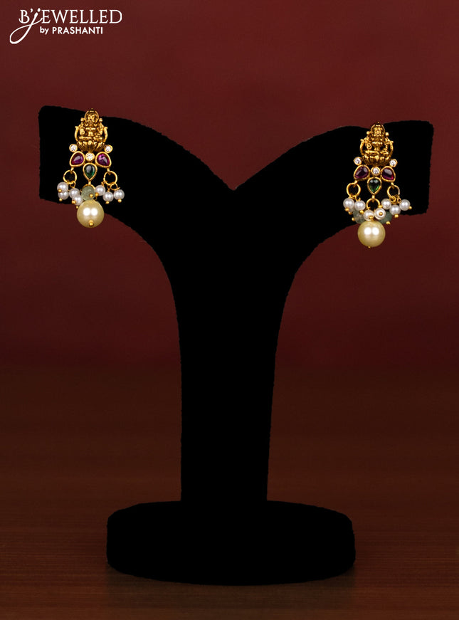 Beaded multilayer mint green necklace lakshmi design with cz stones