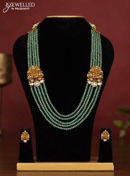 Beaded multilayer mint green necklace lakshmi design with cz stones