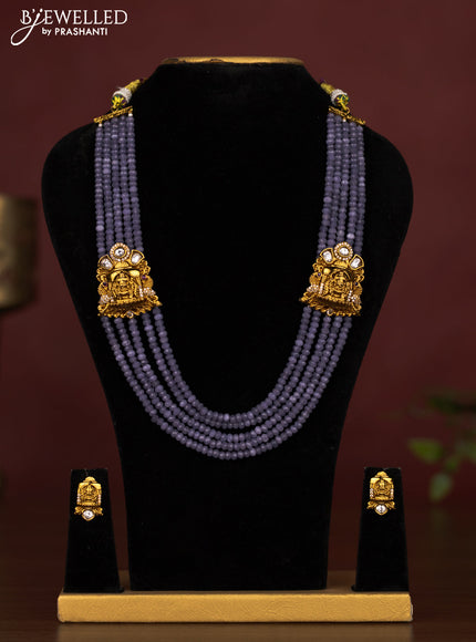 Beaded multilayer lavender necklace lakshmi design with cz stones