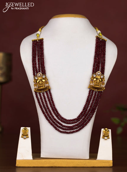 Beaded multilayer maroon necklace lakshmi design with cz stones