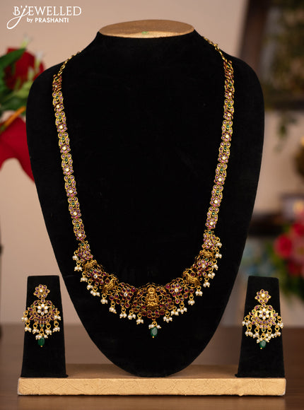 Antique Haram with lakshmi design with kemp,cz stones and pearl hangings