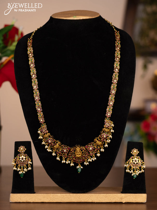 Antique Haram with lakshmi design with kemp,cz stones and pearl hangings