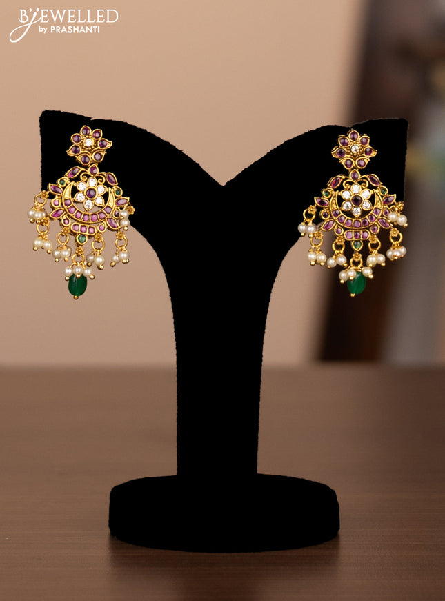 Antique Haram with lakshmi design with kemp,cz stones and pearl hangings