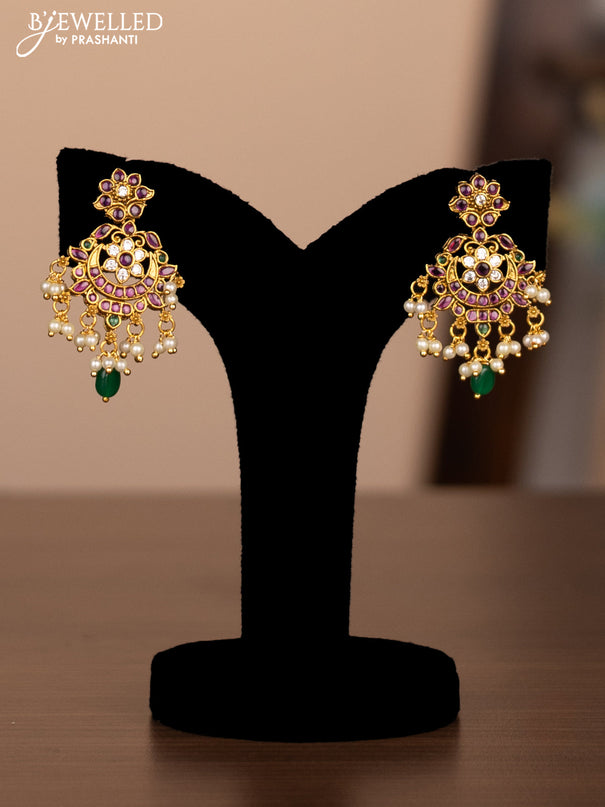 Antique Haram with lakshmi design with kemp,cz stones and pearl hangings