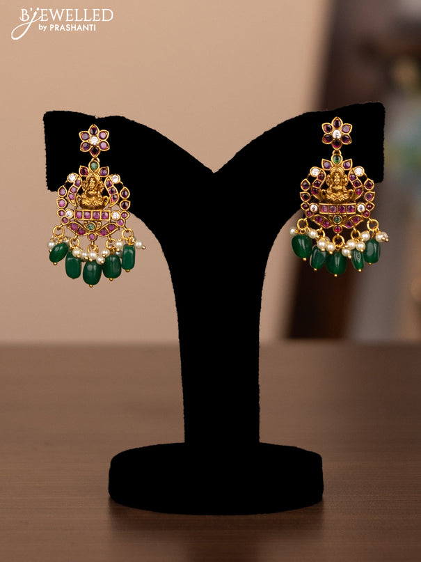 Antique Haram with maanga and lakshmi design with kemp and pearl hangings