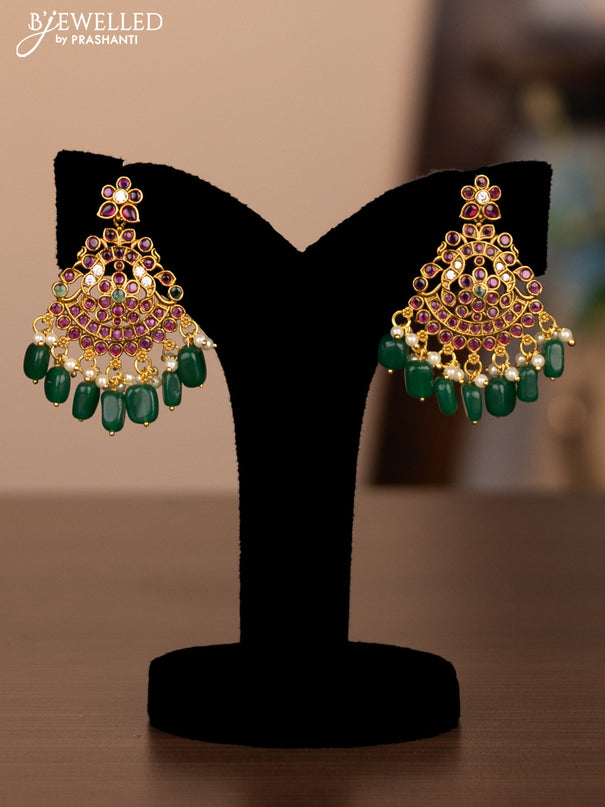 Antique Haram with maanga and double peacock design with kemp and pearl hangings