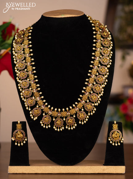 Antique Haram with bottumala and annapakshi design with kemp and pearl hangings