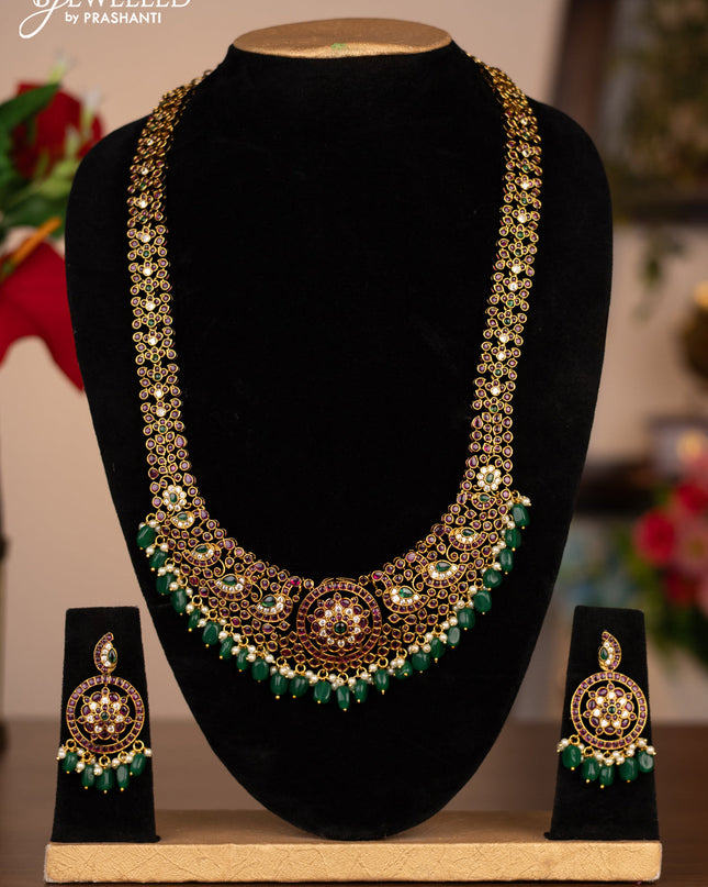 Antique Haram with flower design with kemp and pearl hangings