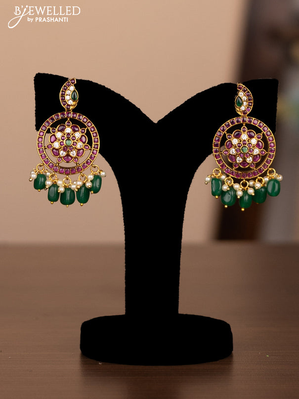 Antique Haram with flower design with kemp and pearl hangings