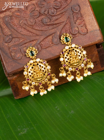 Antique earing lakshmi design with kemp & cz stones and pearl jhumka hangings