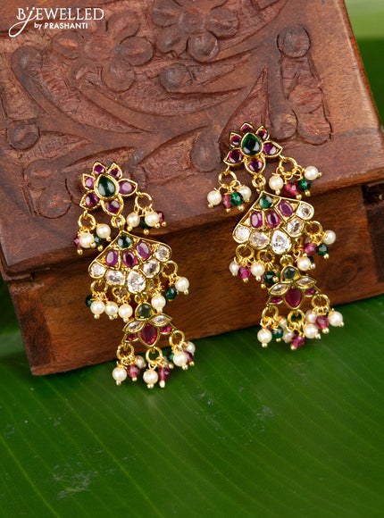 Antique earing with kemp,cz stones and pearl hangings