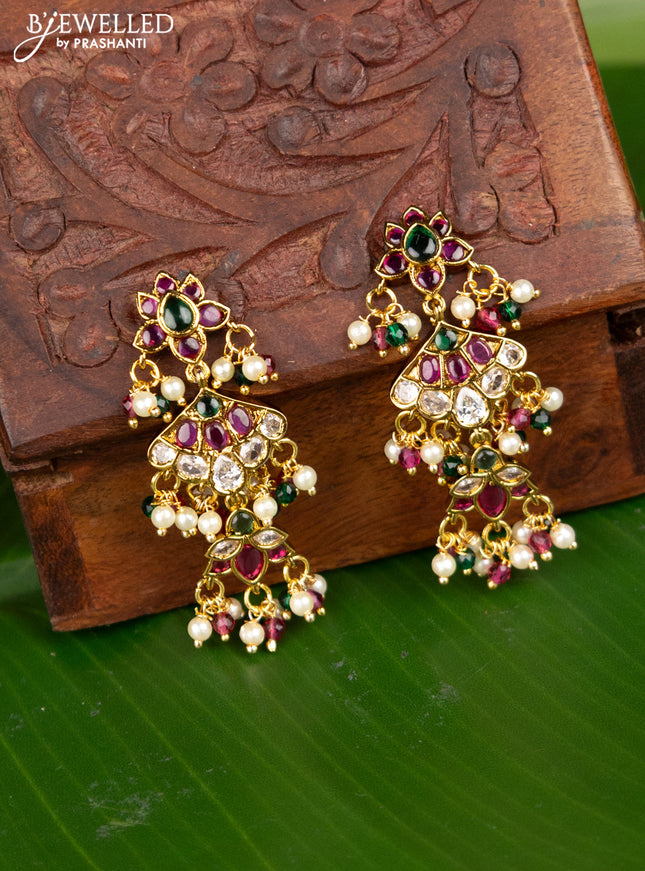 Antique earing with kemp,cz stones and pearl hangings