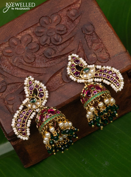 Antique jhumka peacock design with kemp and pearl hangings