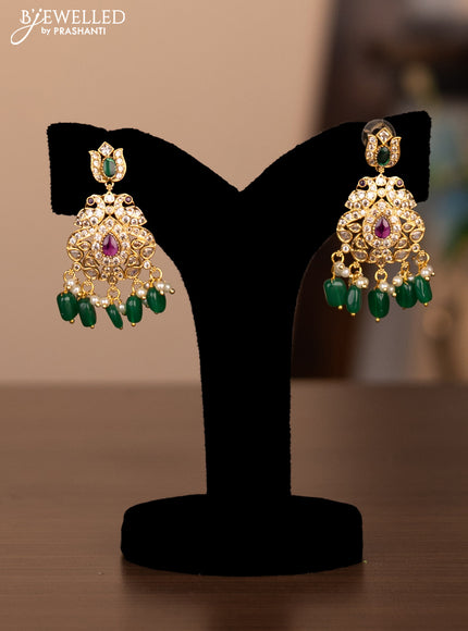 Antique haram double peacock design with cz stones and pearl beads hanging