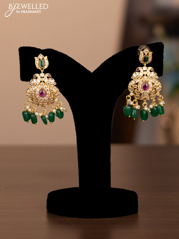 Antique haram double peacock design with cz stones and pearl beads hanging