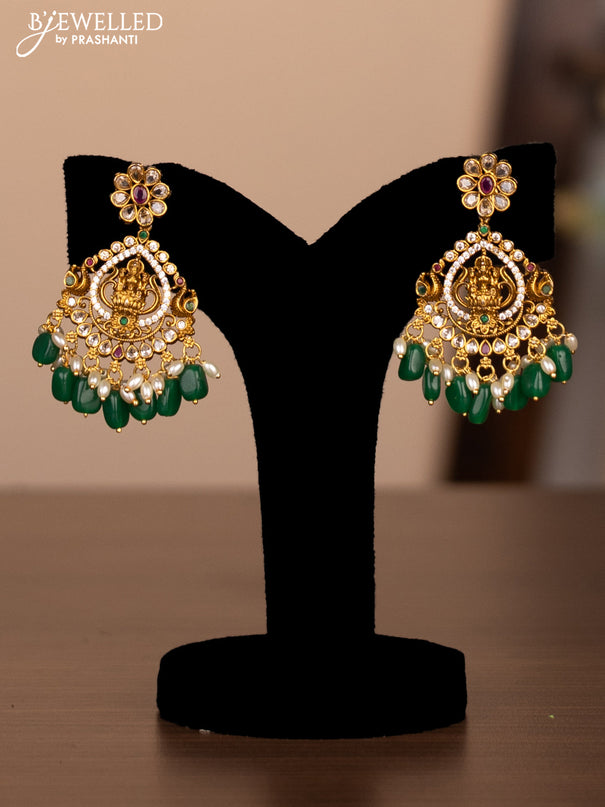 Antique haram lakshmi design with cz stones and pearl beads hanging