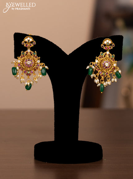 Antique haram flower design with kemp stones and pearl beads hanging