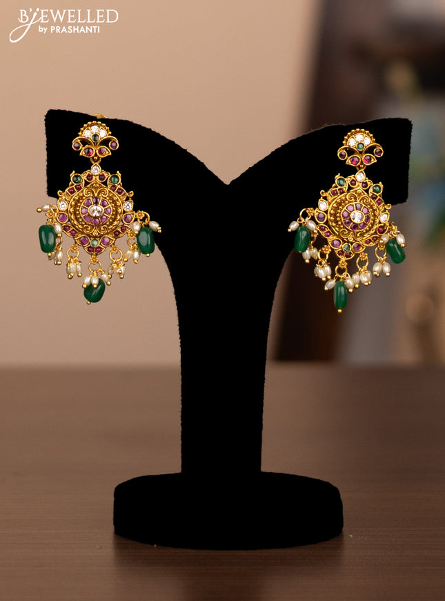 Antique haram flower design with kemp stones and pearl beads hanging