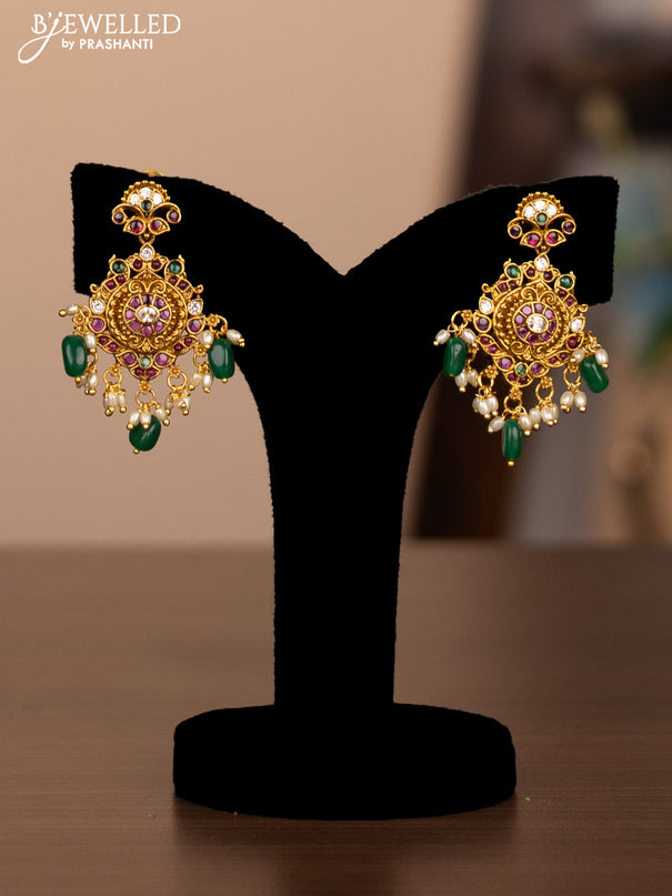 Antique haram flower design with kemp stones and pearl beads hanging