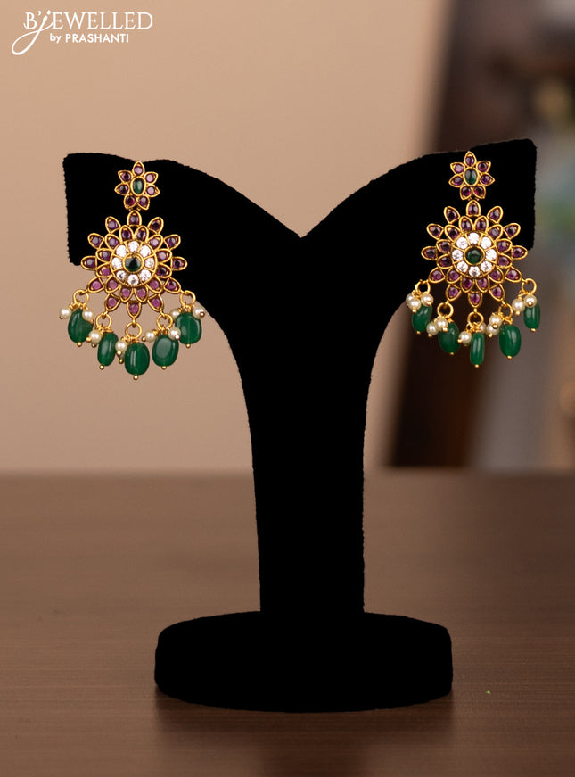 Antique haram double peacock design with kemp stones and pearl beads hanging