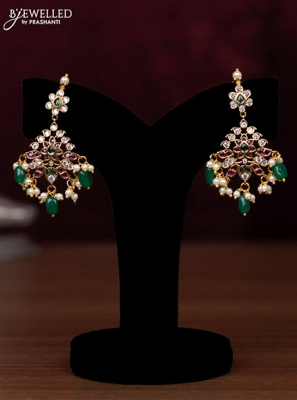 Antique Guttapusalu Haram flower design with kemp stones and pearl beads hanging