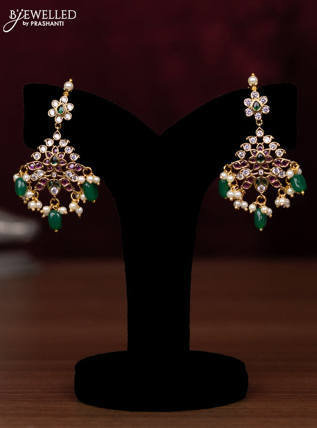 Antique Guttapusalu Haram flower design with kemp stones and pearl beads hanging