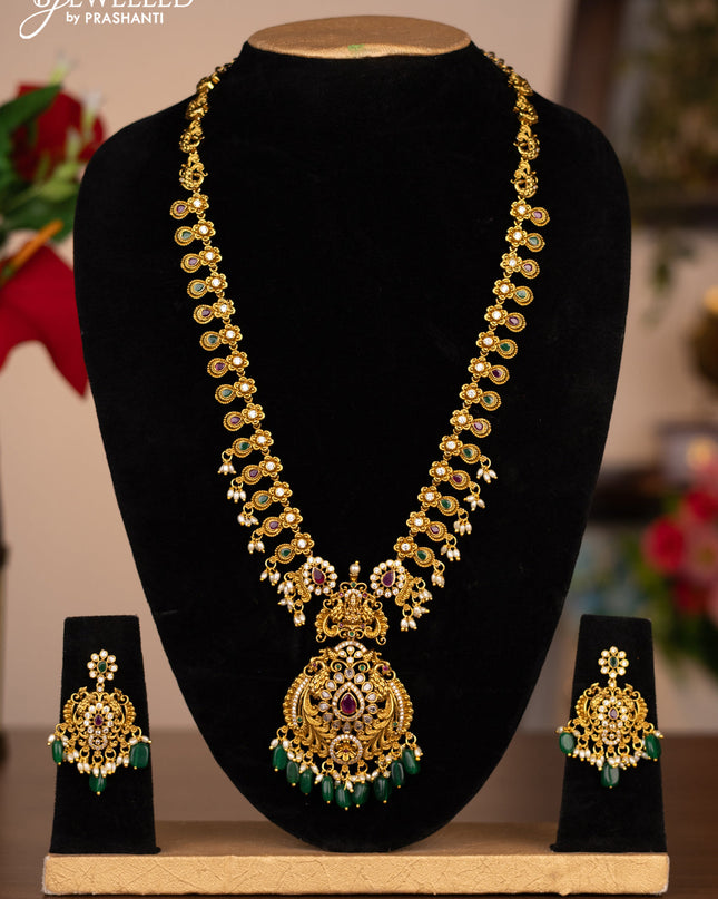 Antique haram flower design with kemp stones and pearl beads hanging