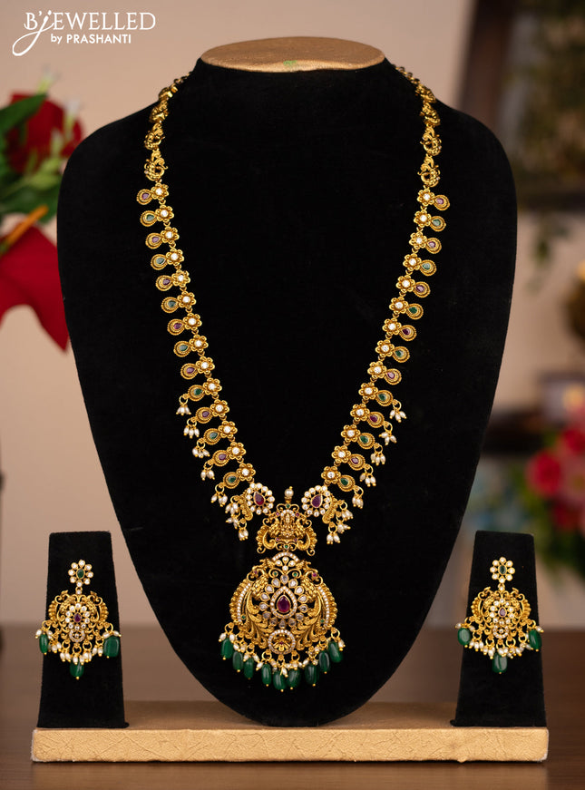 Antique haram flower design with kemp stones and pearl beads hanging