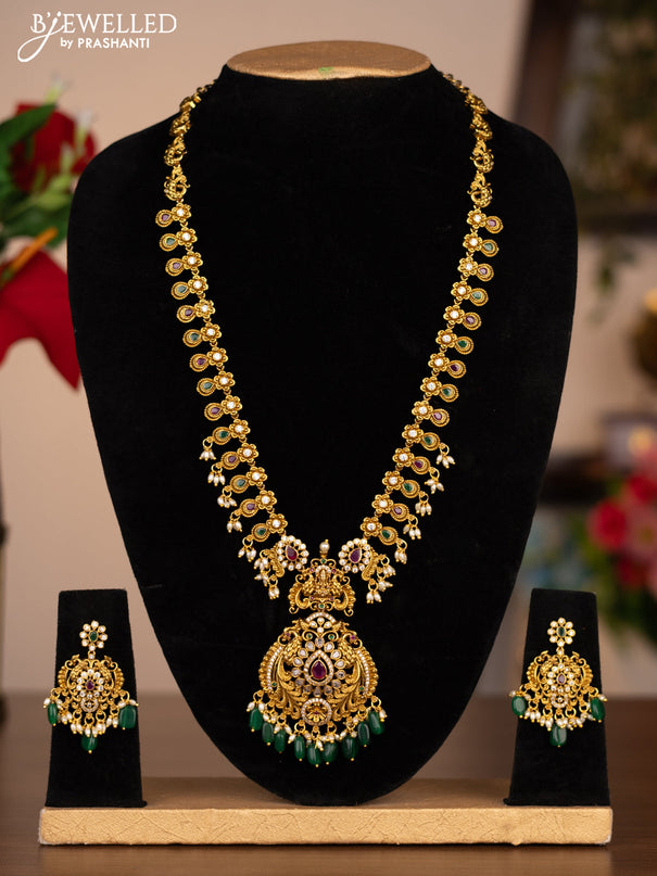 Antique haram flower design with kemp stones and pearl beads hanging