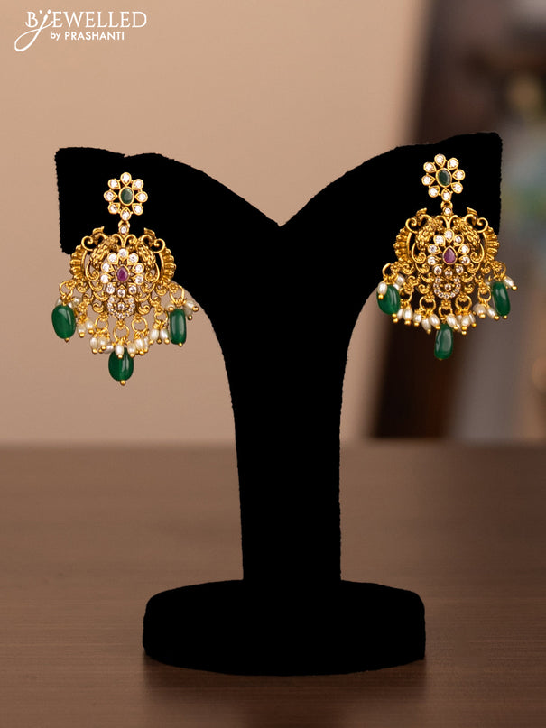 Antique haram flower design with kemp stones and pearl beads hanging