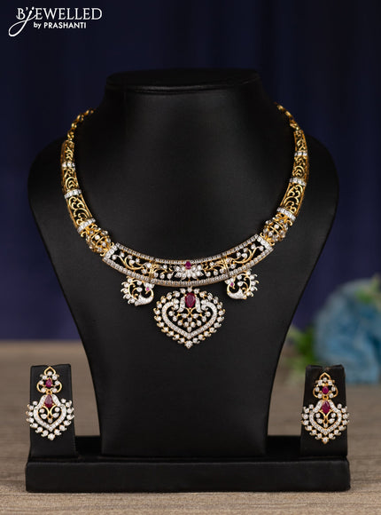 zircon necklace with ruby and cz stones in gold finish