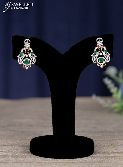 zircon necklace peacock design with emerald and cz stones in gold finish