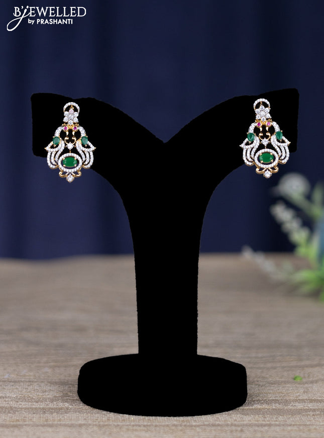 zircon necklace peacock design with emerald and cz stones in gold finish