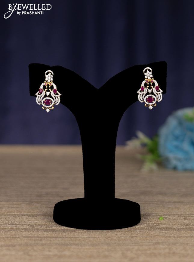 zircon necklace peacock design with ruby and cz stones in gold finish