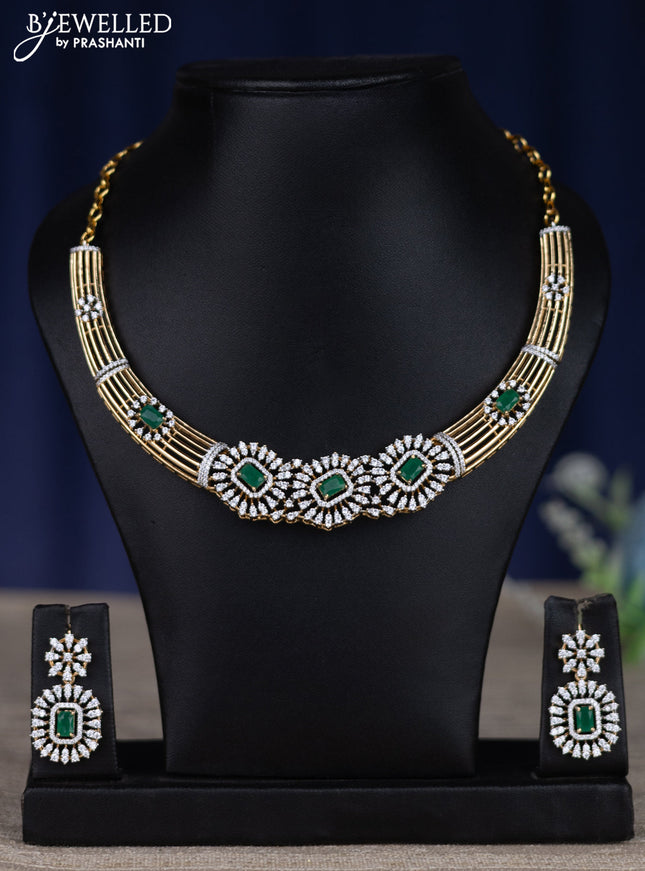 zircon necklace with emerald and cz stones in gold finish