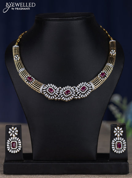 zircon necklace with ruby and cz stones in gold finish