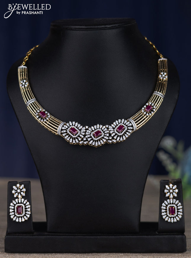 zircon necklace with ruby and cz stones in gold finish