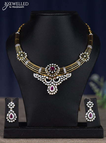 zircon necklace with ruby and cz stones in gold finish