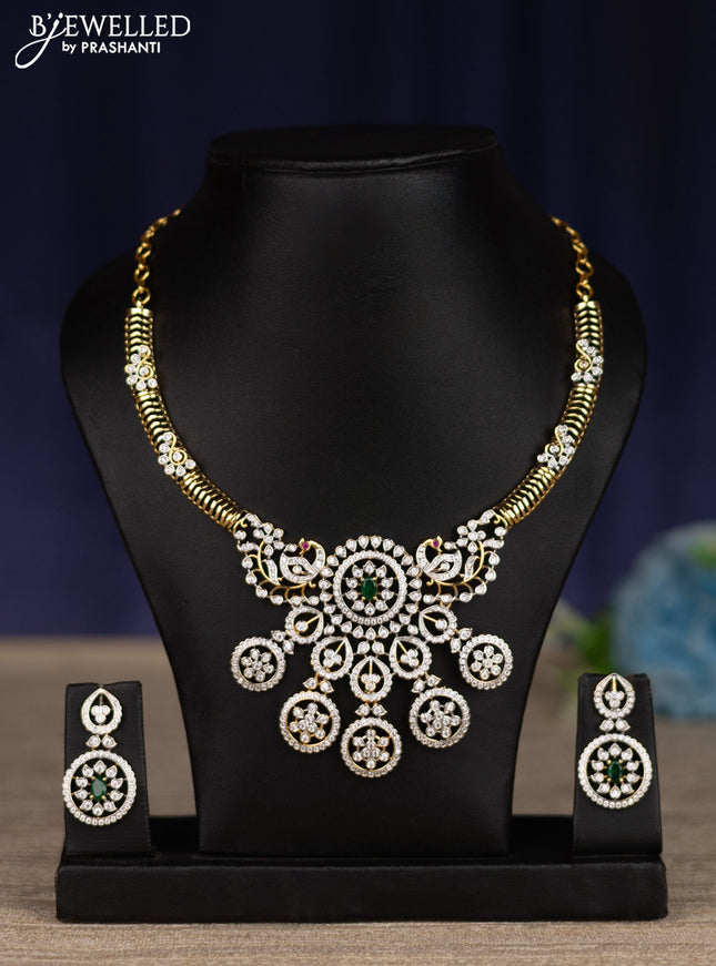 zircon necklace with emerald and cz stones in gold finish