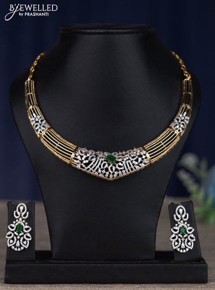 zircon necklace with emerald and cz stones in gold finish