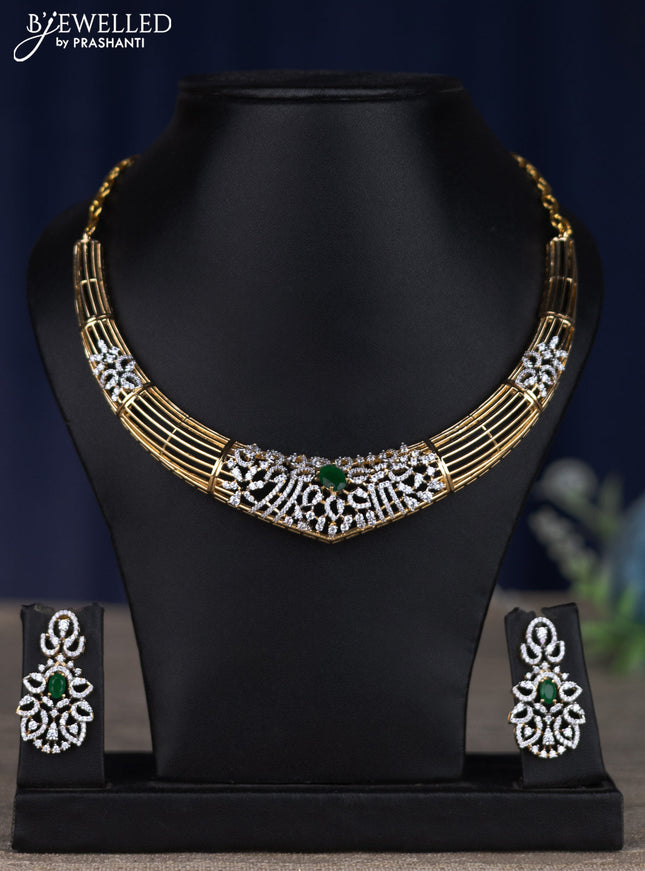 zircon necklace with emerald and cz stones in gold finish