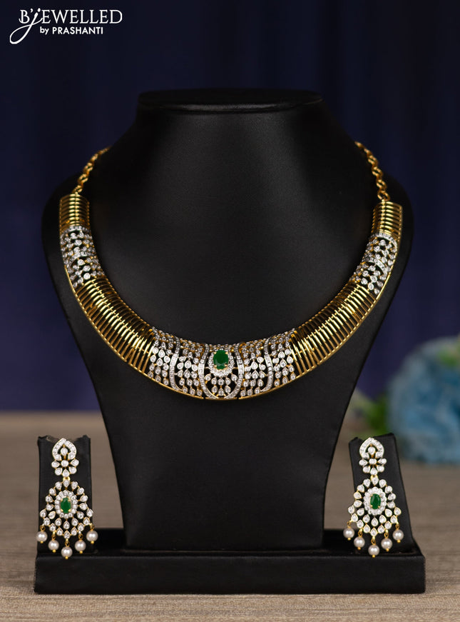 zircon necklace with emerald and cz stones in gold finish