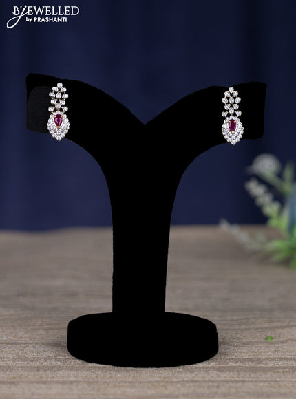 zircon necklace with ruby & cz stones and pearl hangings in gold finish