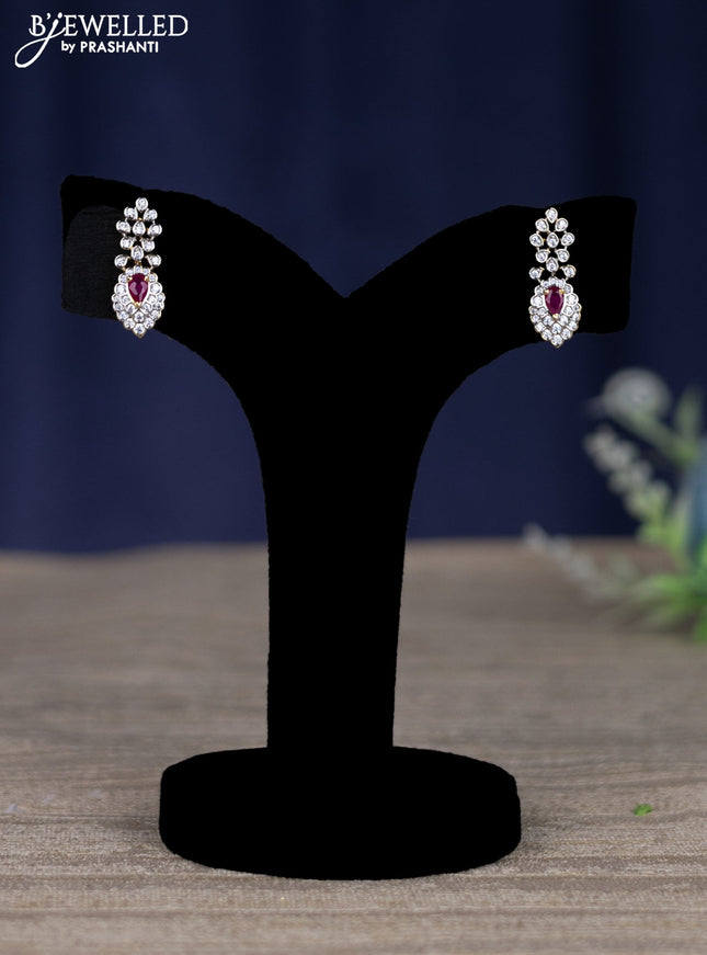 zircon necklace with ruby & cz stones and pearl hangings in gold finish