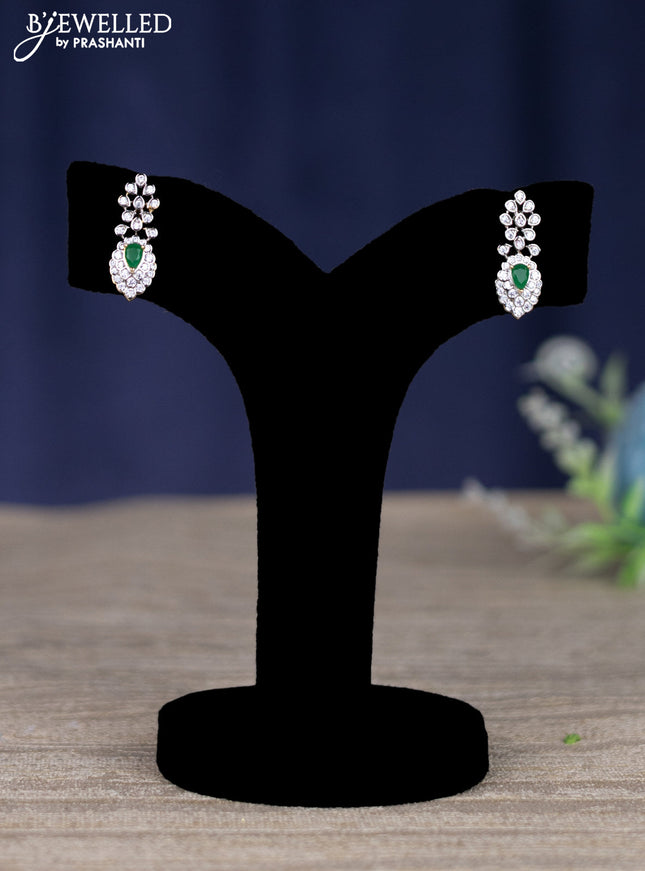 zircon necklace with emerald & cz stones and pearl hangings in gold finish