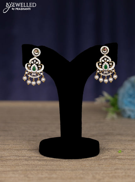 zircon necklace with emerald & cz stones and pearl hangings in gold finish