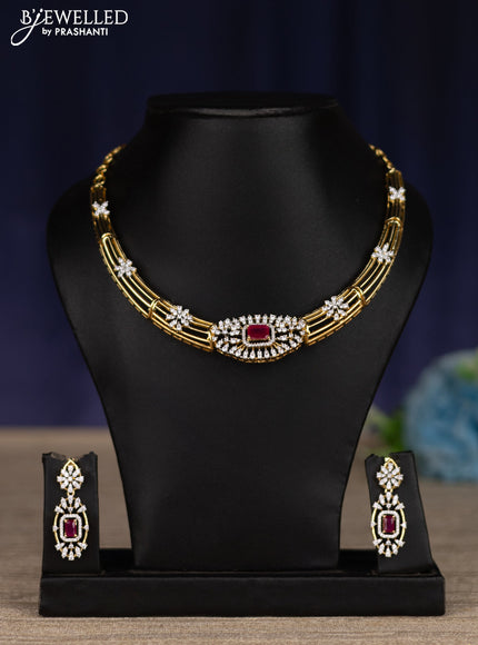 zircon necklace with ruby and cz stones in gold finish