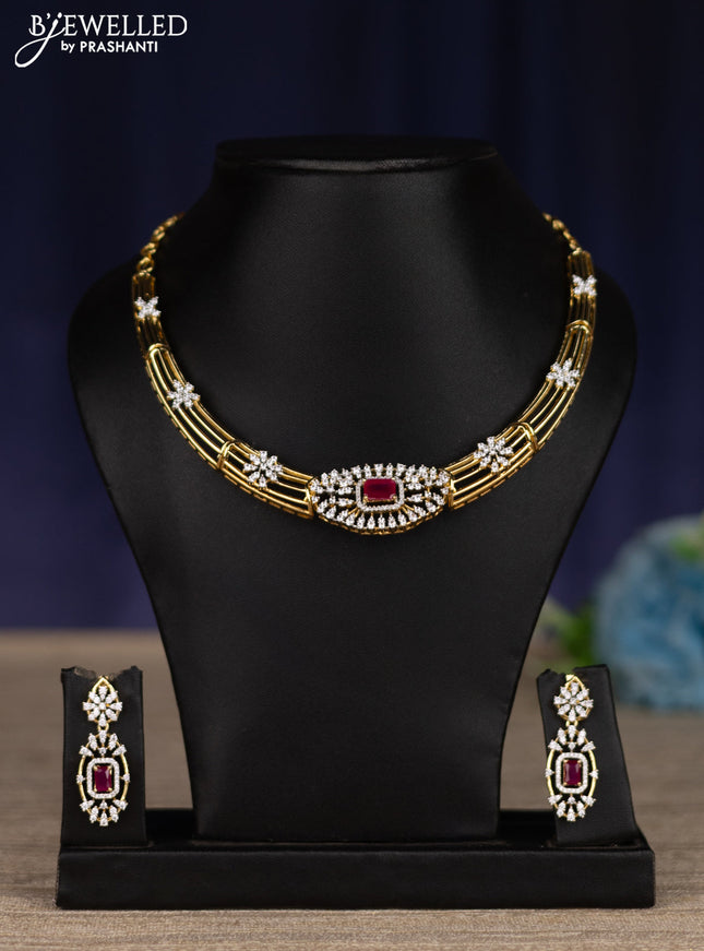 zircon necklace with ruby and cz stones in gold finish
