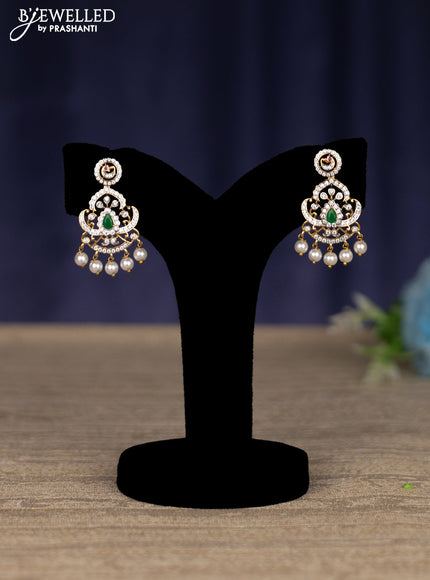 zircon necklace with emerald & cz stones and pearl hangings in gold finish